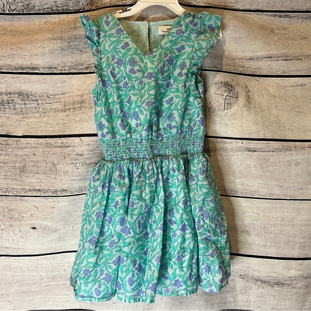 Vineyard Vines Guana Floral Dress Flutter Sleeves Smocked Waist Cotton Lined - Picture 2 of 8